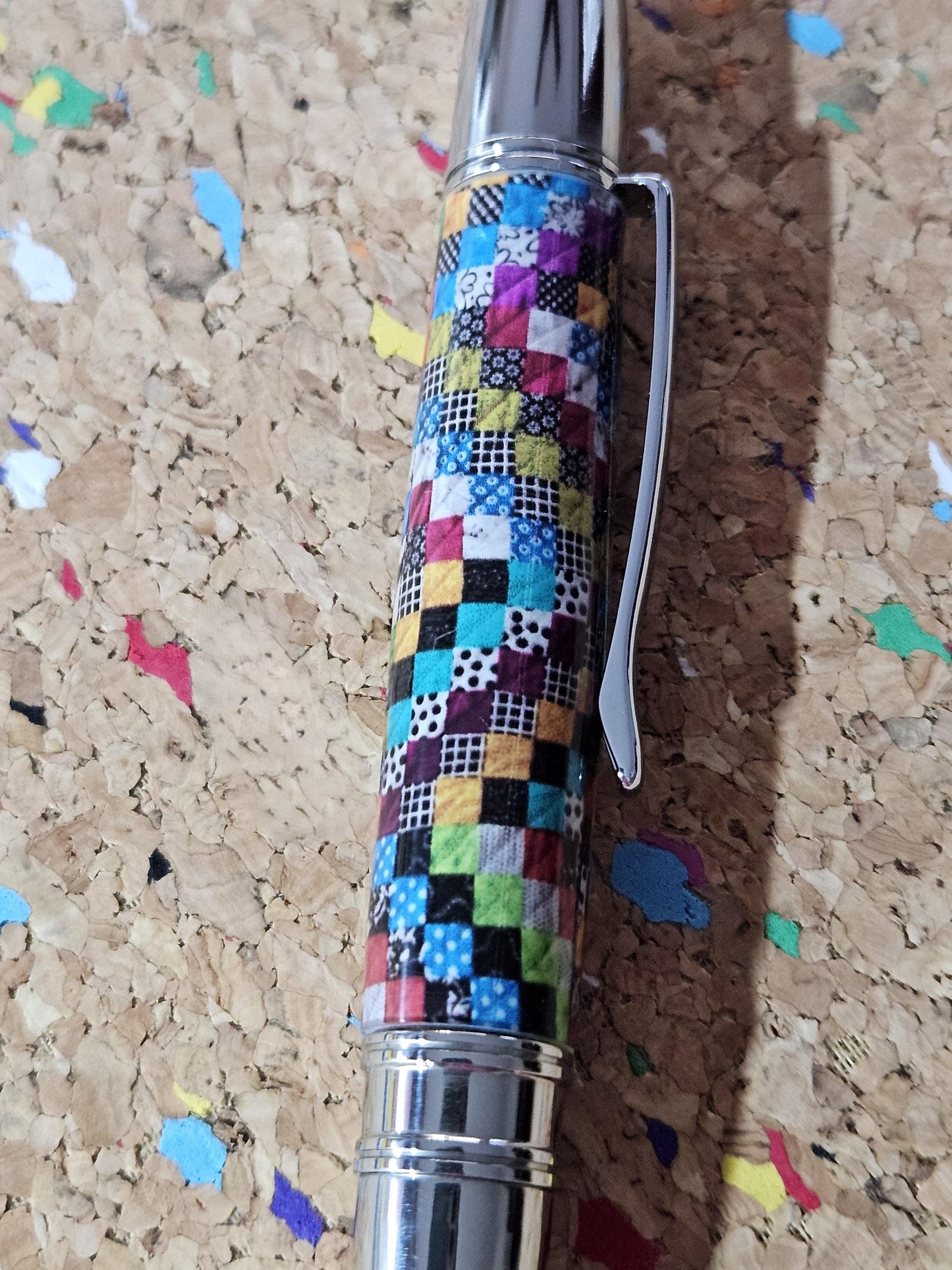 Small Square Patterned Quilted Label Cast Pen with a Polished Stainless Steel Liberty Kit, Made In America