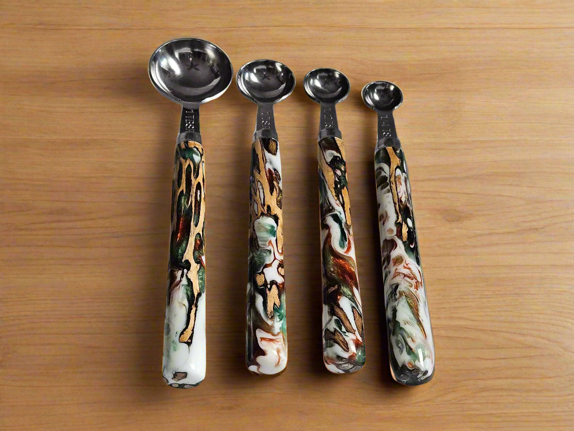 Glittery Multi-Colored Resin and Cholla Wood Measuring Spoons with Stainless Steel Scoops