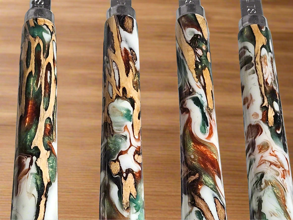Glittery Multi-Colored Resin and Cholla Wood Measuring Spoons with Stainless Steel Scoops