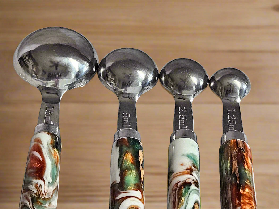 Glittery Multi-Colored Resin and Cholla Wood Measuring Spoons with Stainless Steel Scoops