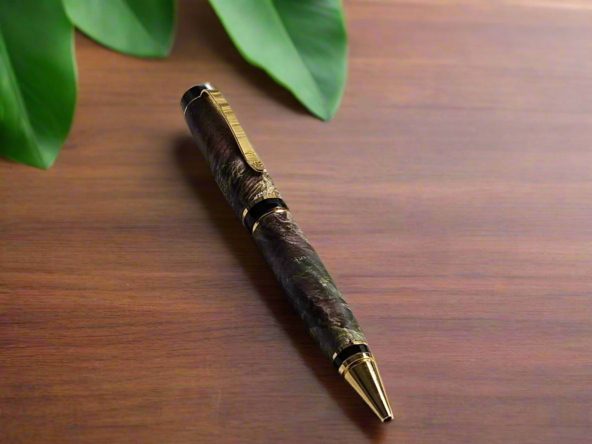 Double Dyed Wooden Maple Burl Pen with a Gold Pen Kit and Black Accents