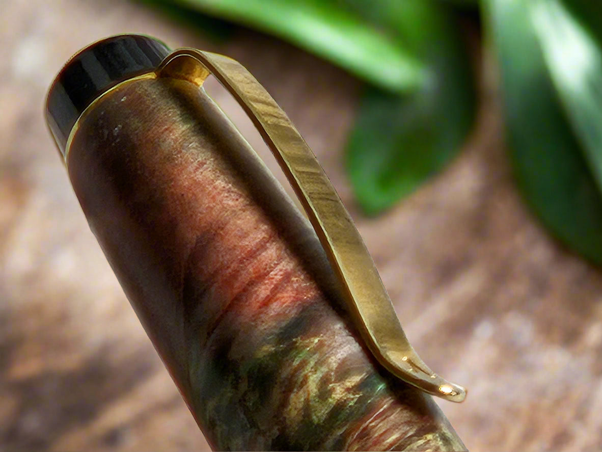 Double Dyed Wooden Maple Burl Pen with a Gold Pen Kit and Black Accents