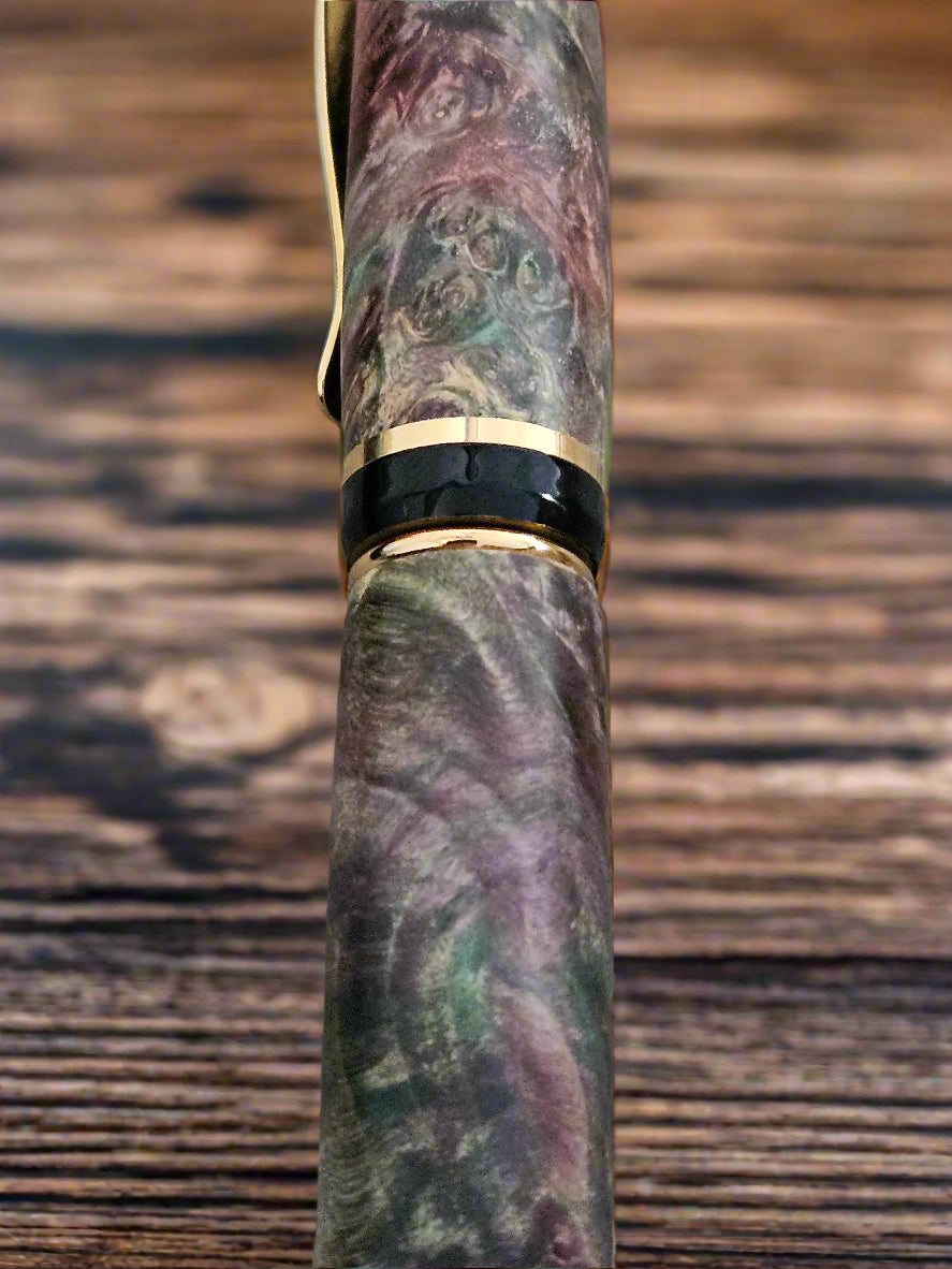 Double Dyed Wooden Maple Burl Pen with a Gold Pen Kit and Black Accents