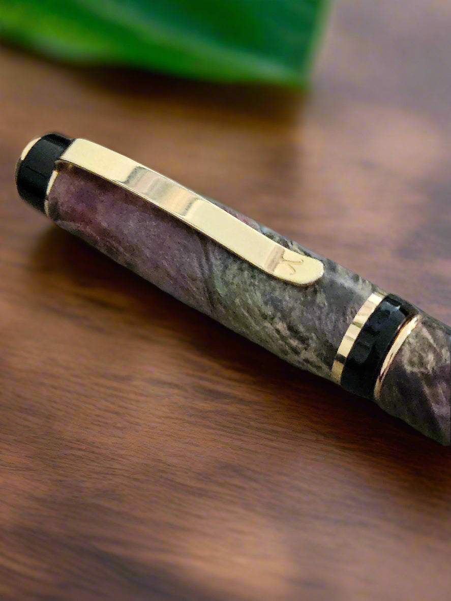 Double Dyed Wooden Maple Burl Pen with a Gold Pen Kit and Black Accents