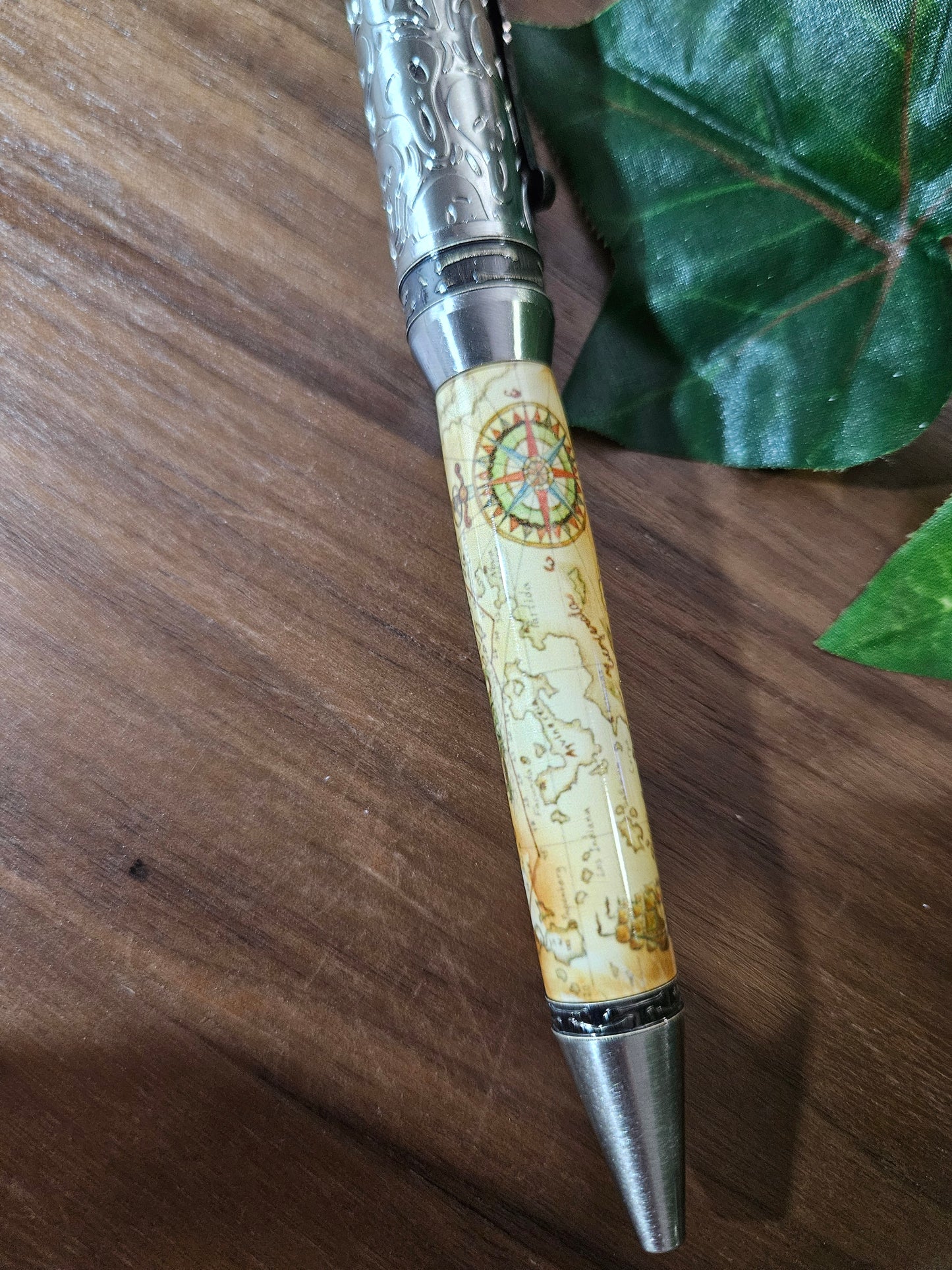Pirate Map Label Cast Pen with Sliver Pirate, Ghost, and Skulls Pen Kit with Antique Bronze Accents