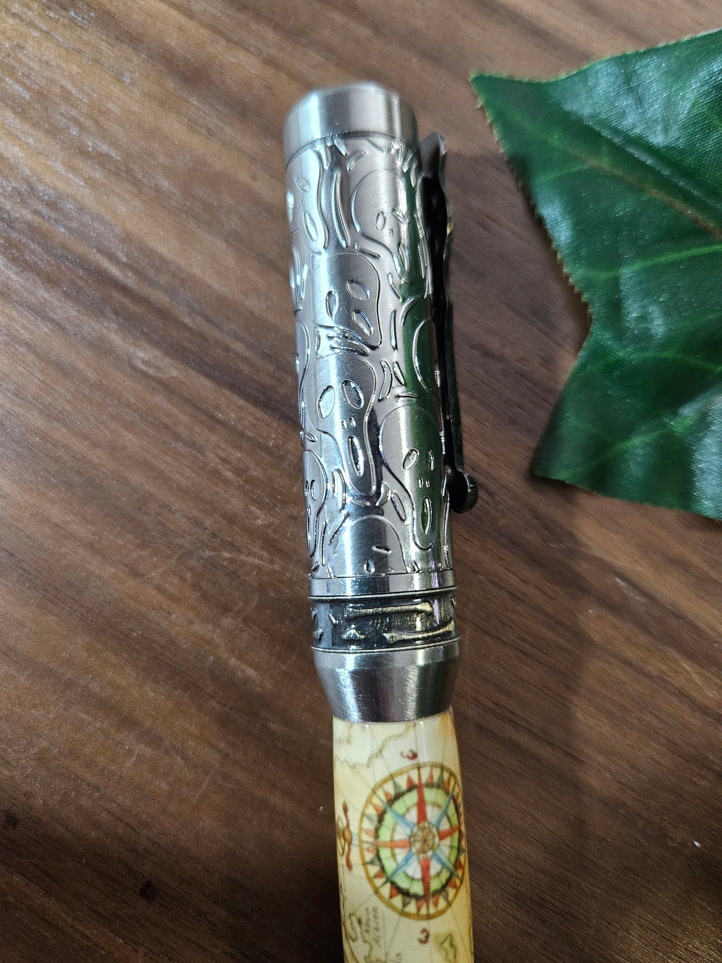 Pirate Map Label Cast Pen with Sliver Pirate, Ghost, and Skulls Pen Kit with Antique Bronze Accents