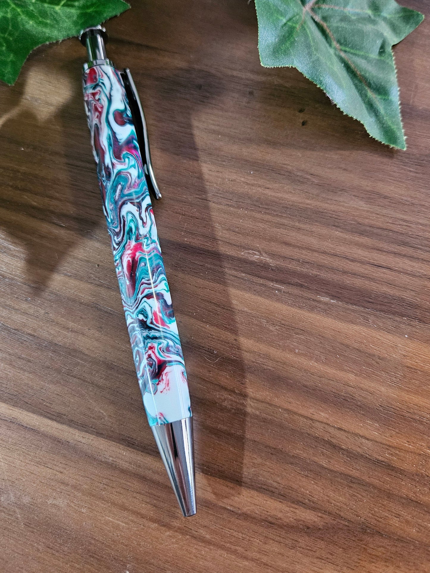 Christmas Swirl Red Green and White Long Click Pen with a Gunmetal Pen Kit