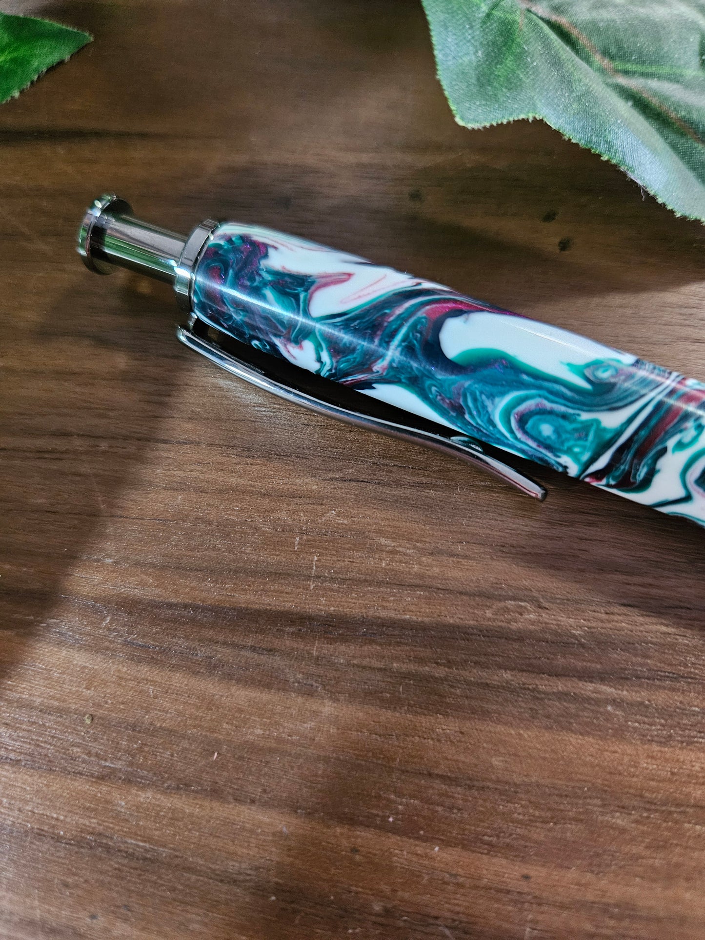 Christmas Swirl Red Green and White Long Click Pen with a Gunmetal Pen Kit