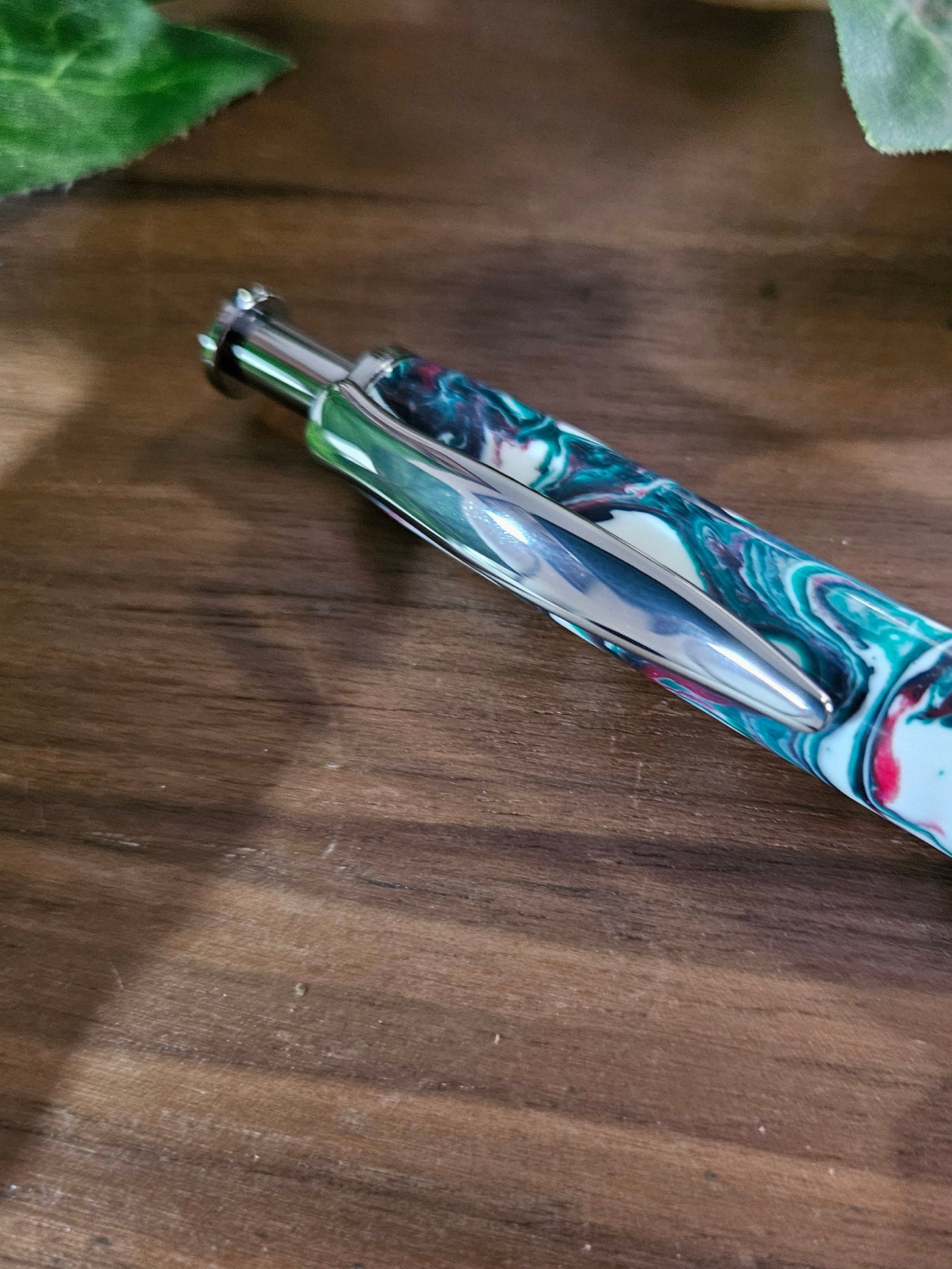 Christmas Swirl Red Green and White Long Click Pen with a Gunmetal Pen Kit