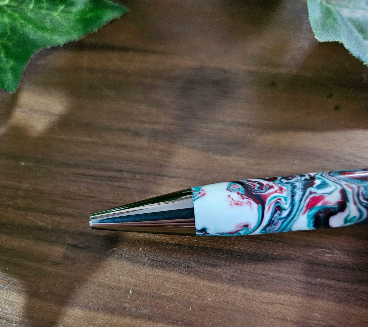 Christmas Swirl Red Green and White Long Click Pen with a Gunmetal Pen Kit