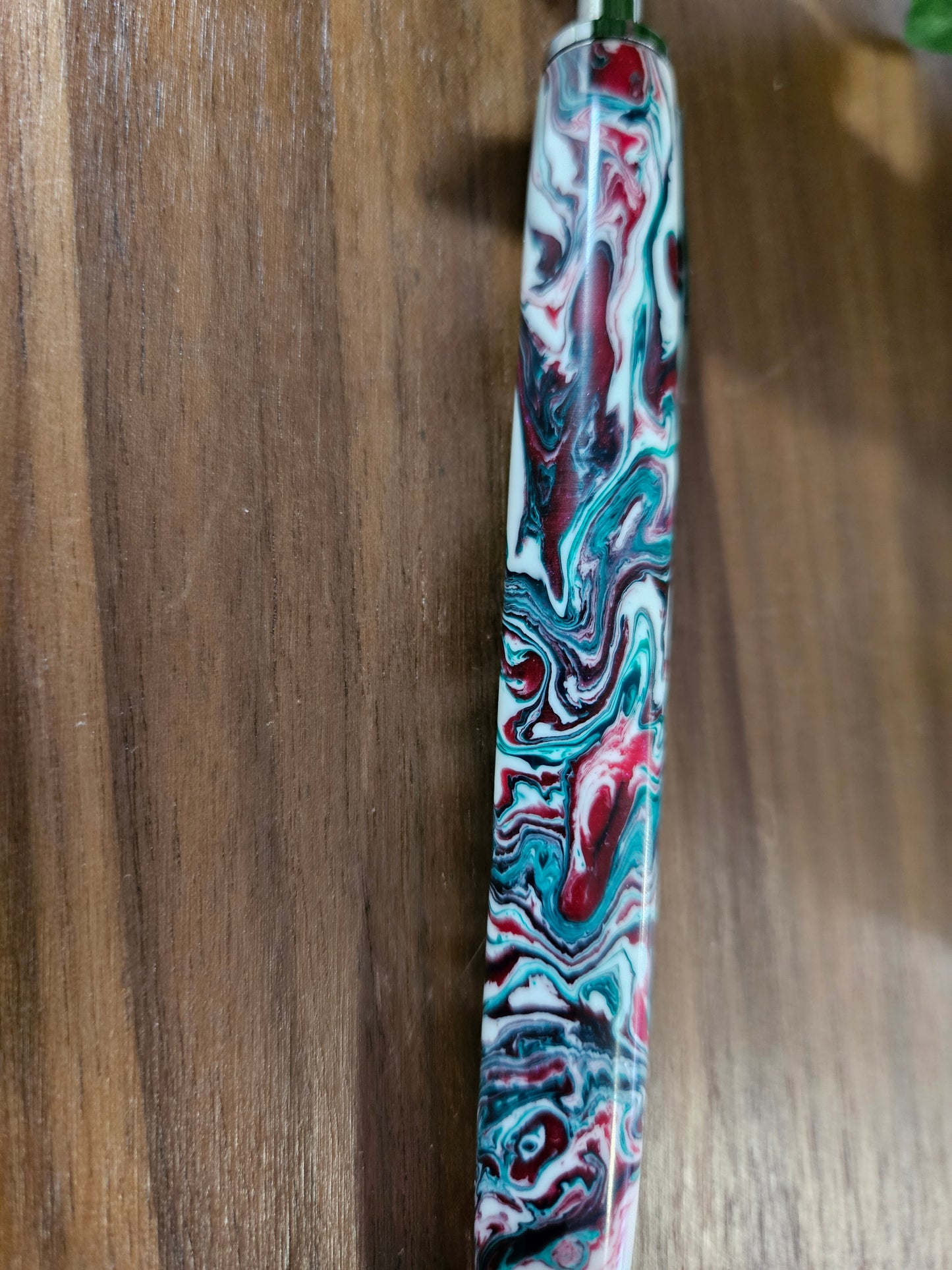 Christmas Swirl Red Green and White Long Click Pen with a Gunmetal Pen Kit