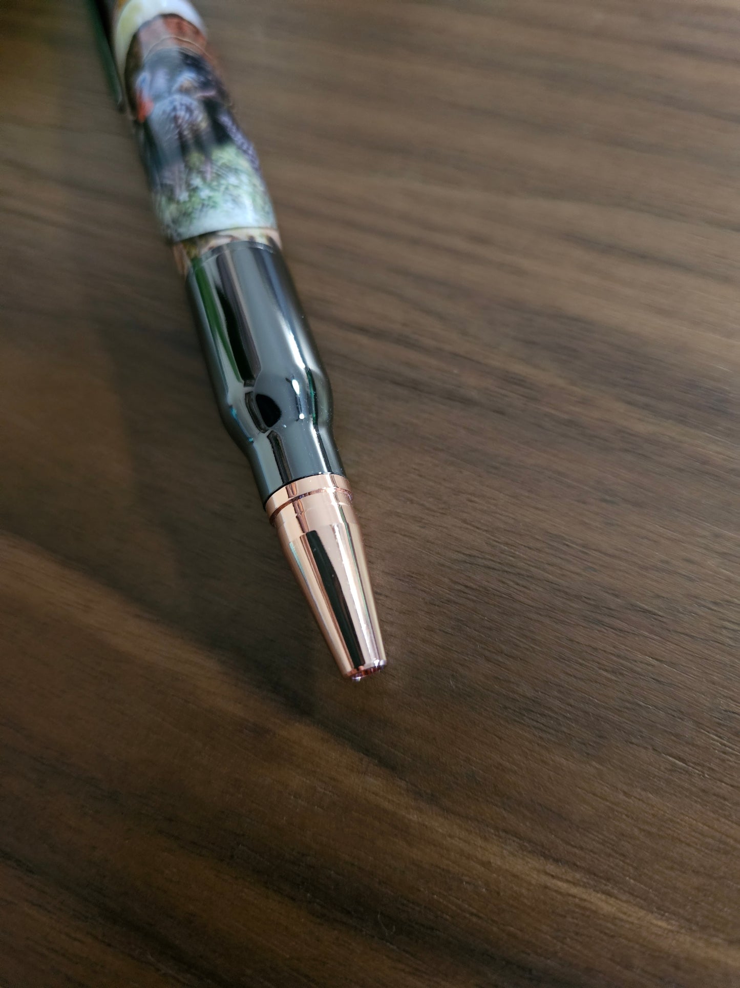 Turkey Hunters Label Cast Bolt Action Rifle Pen with a Gunmetal Pen Kit & Fall Leaves Background - Unique Gift for Outdoor Enthusiasts