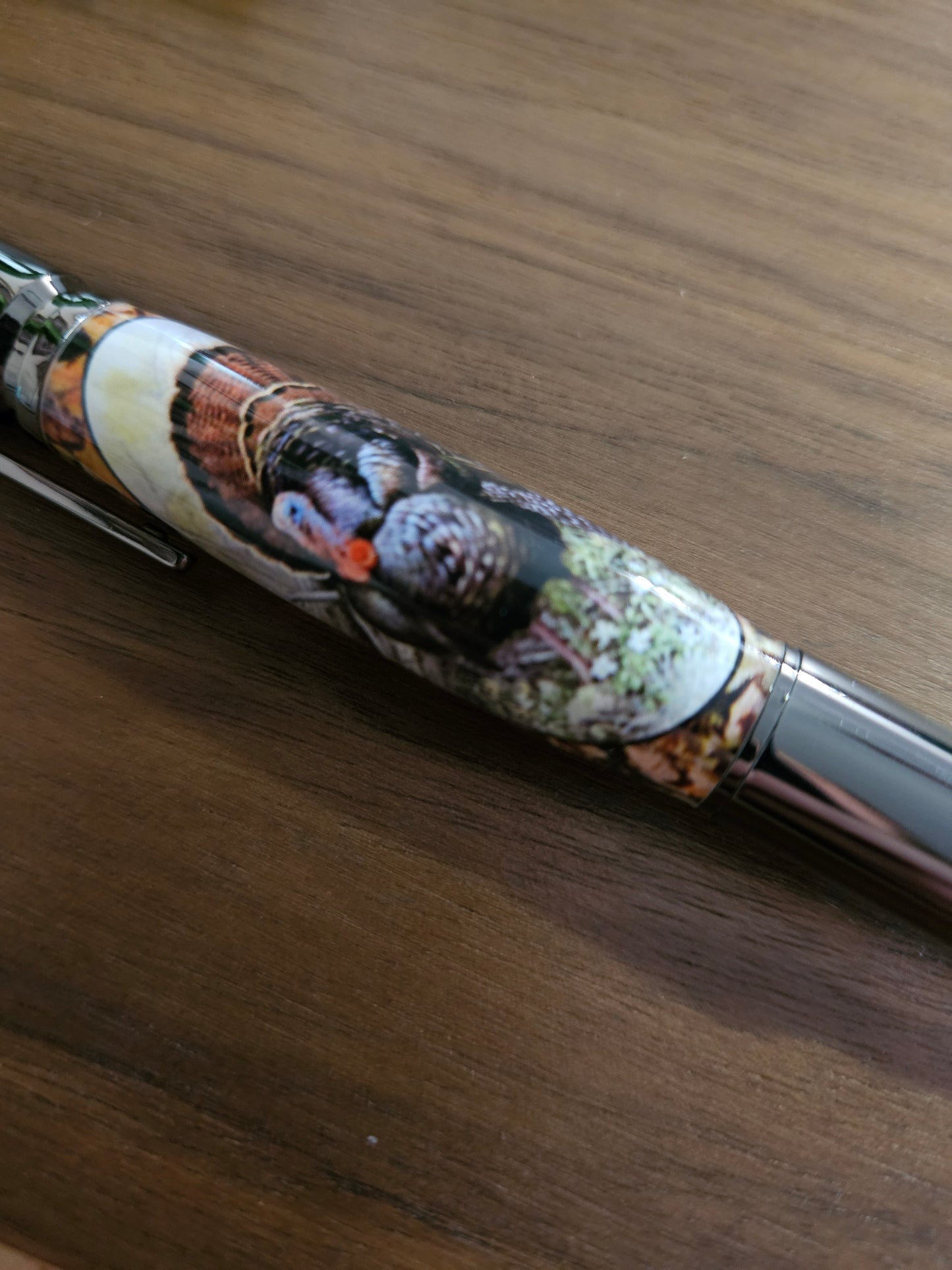 Turkey Hunters Label Cast Bolt Action Rifle Pen with a Gunmetal Pen Kit & Fall Leaves Background - Unique Gift for Outdoor Enthusiasts