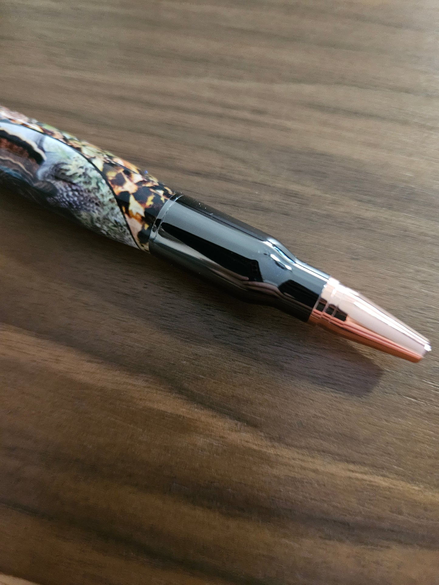 Turkey Hunters Label Cast Bolt Action Rifle Pen with a Gunmetal Pen Kit & Fall Leaves Background - Unique Gift for Outdoor Enthusiasts