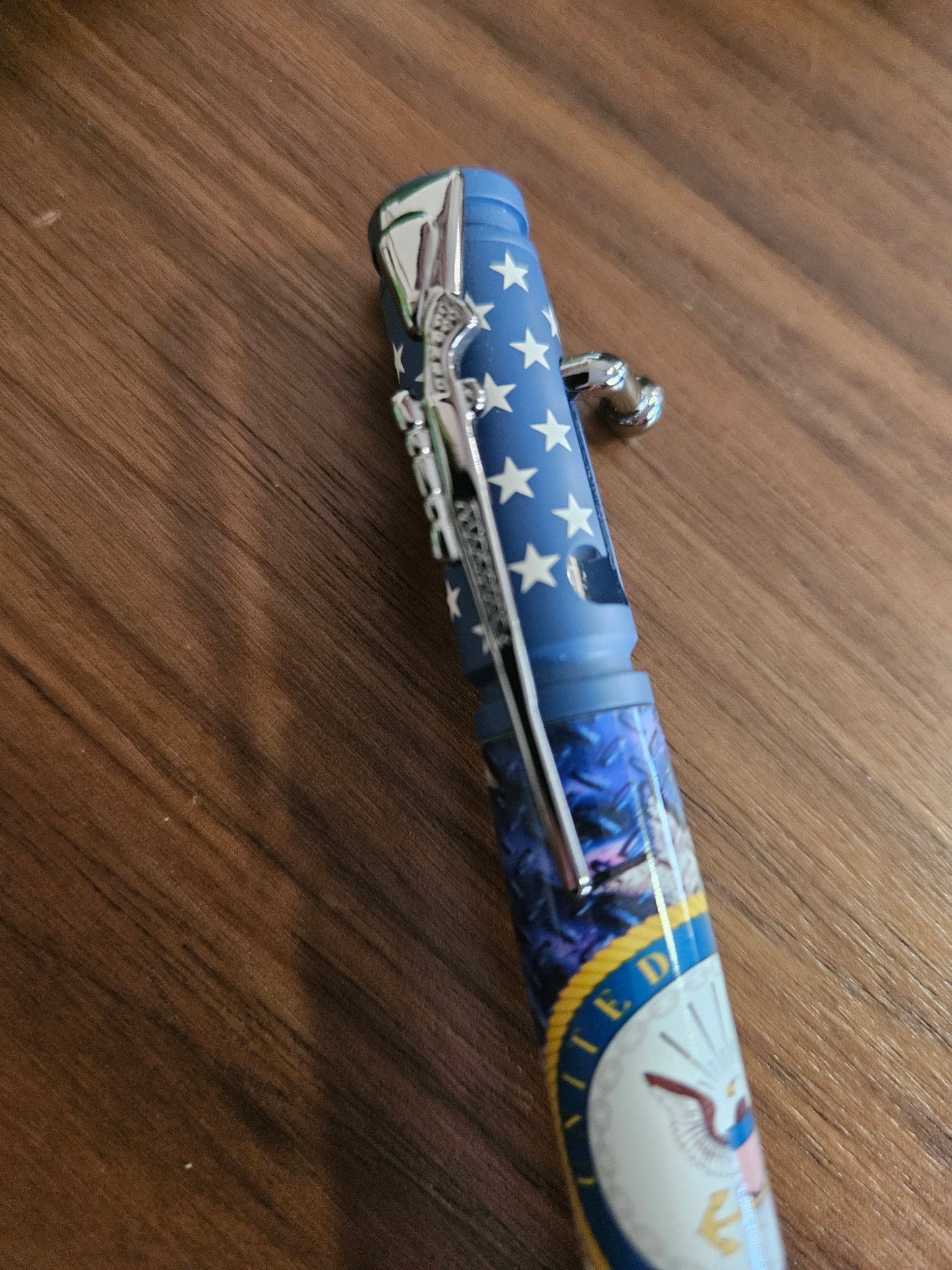 Navy Emblem Label Cast American Flag Pen - Ceramic Chrome Bolt Action Pen Kit Featuring a Rifle Pen Clip