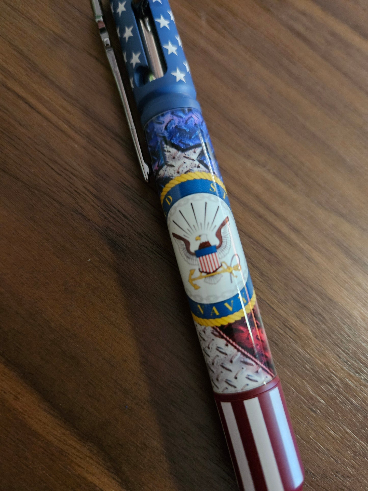 Navy Emblem Label Cast American Flag Pen - Ceramic Chrome Bolt Action Pen Kit Featuring a Rifle Pen Clip