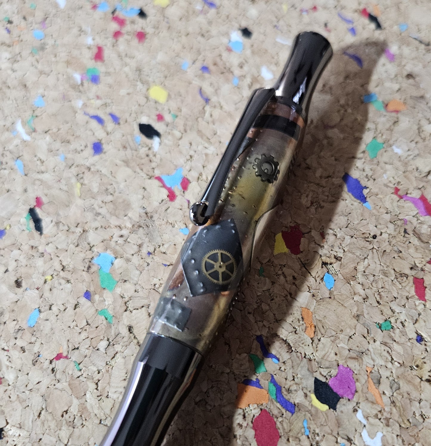 Steampunk Clock Face Pen - Unique Roller Clip with Clock Gears & Metal Pieces - Black Titanium Pen Kit