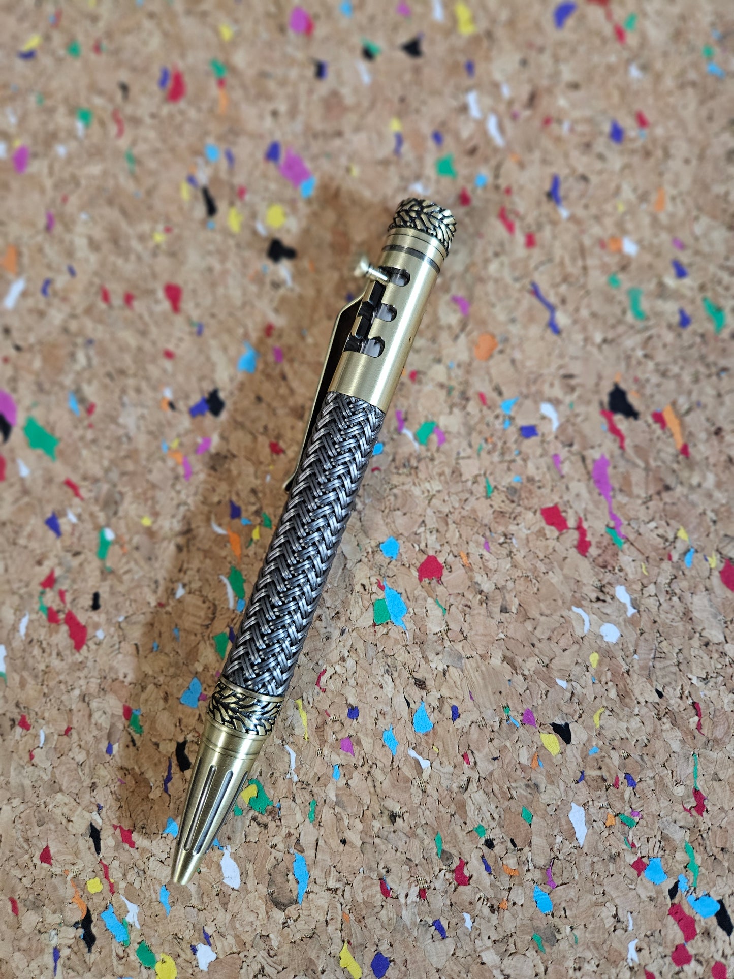 Gearshift True Feel Carbon Fiber Bolt Action Pen with Tire Texture Antique Brass Pen Kit