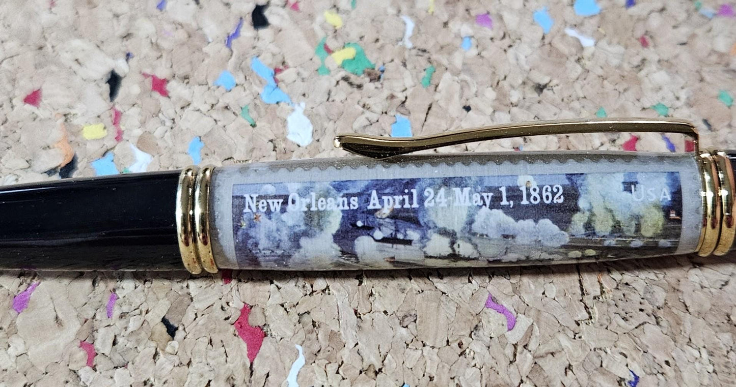 Civil War Forever Stamp Sesquicentennial (150 years) Pen, Battle of New Orleans April 24-May 1, 1862, Black Chrome and Gold Accents