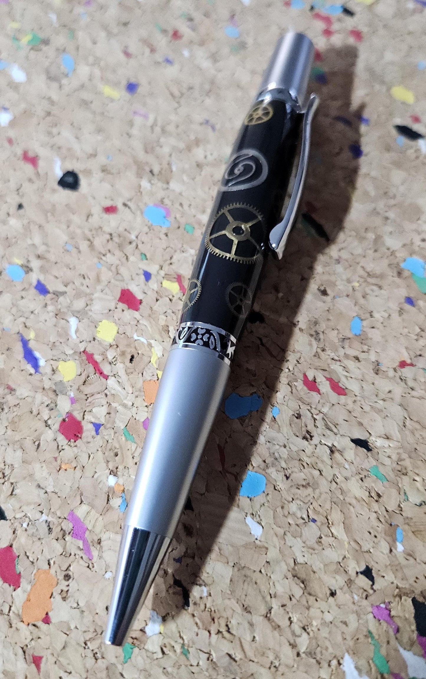 Authentic Clock Gears Pen | Black Background with Chrome & Gunmetal Kit