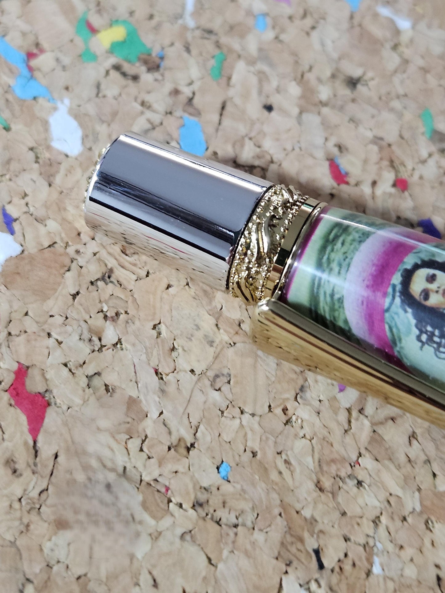 Breast Cancer Awareness Angel Label Cast Pen with Chrome and Gold Accents and a Zirconium Gem in the Clip
