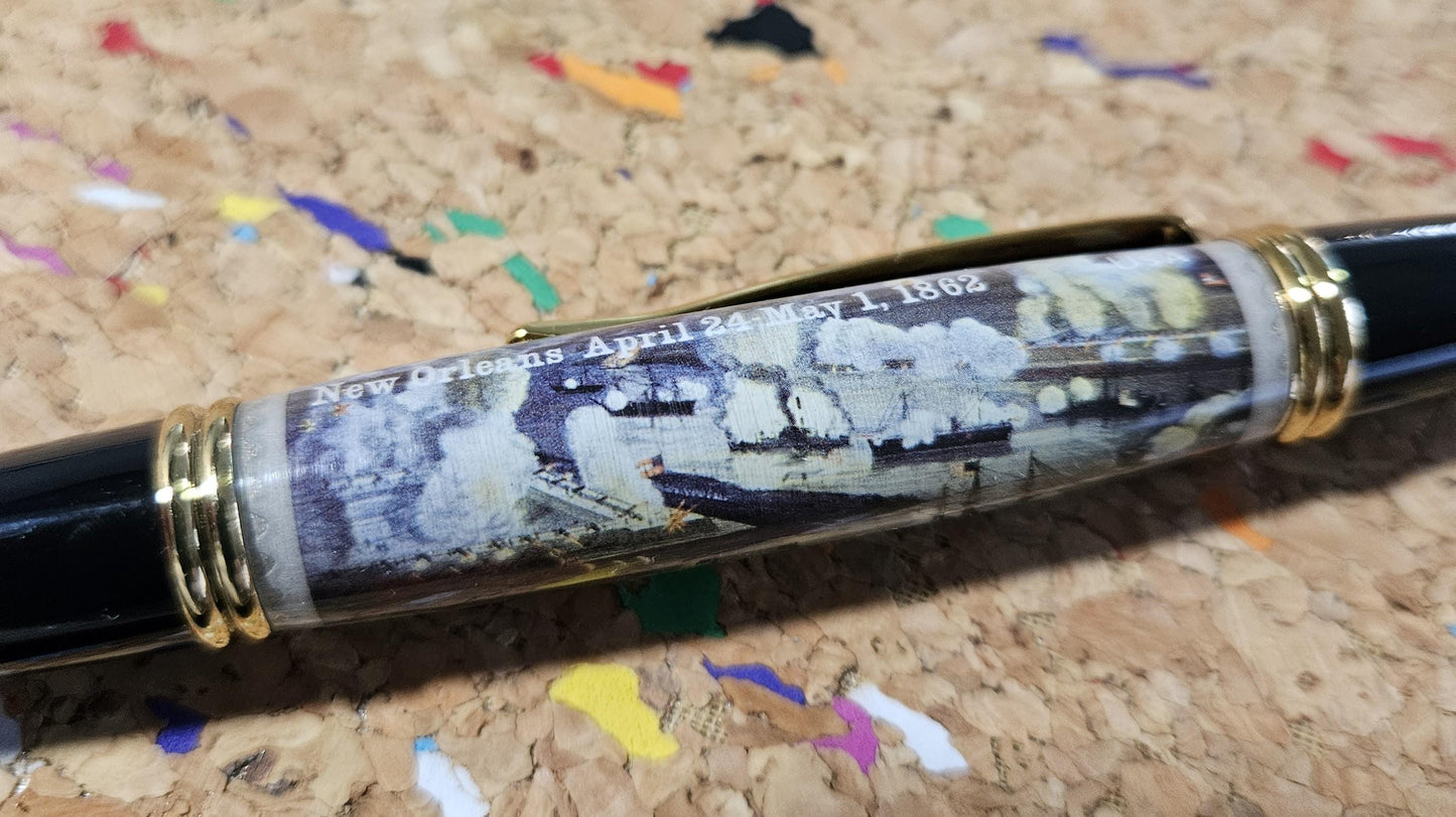Civil War Forever Stamp Sesquicentennial (150 years) Pen, Battle of New Orleans April 24-May 1, 1862, Black Chrome and Gold Accents