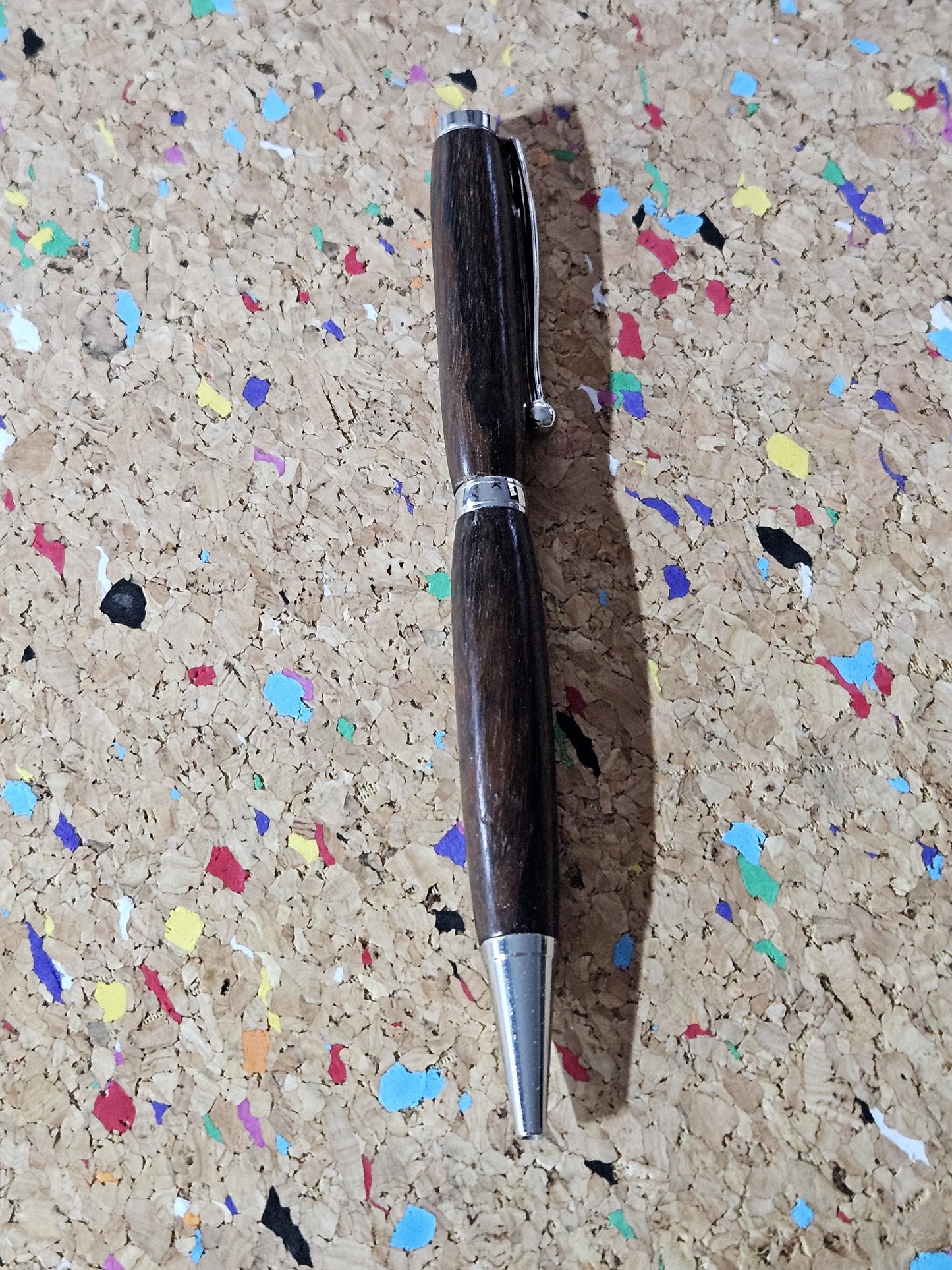 Lightweight Black Walnut Wooden Pen with a Slimline Chrome Pen Kit and a Fancy Ball Clip