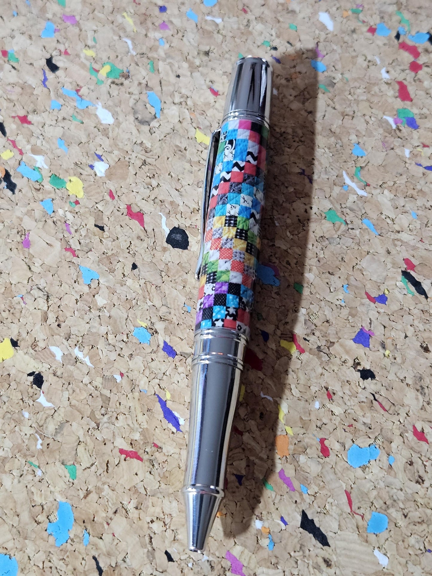 Small Square Patterned Quilted Label Cast Pen with a Polished Stainless Steel Liberty Kit, Made In America
