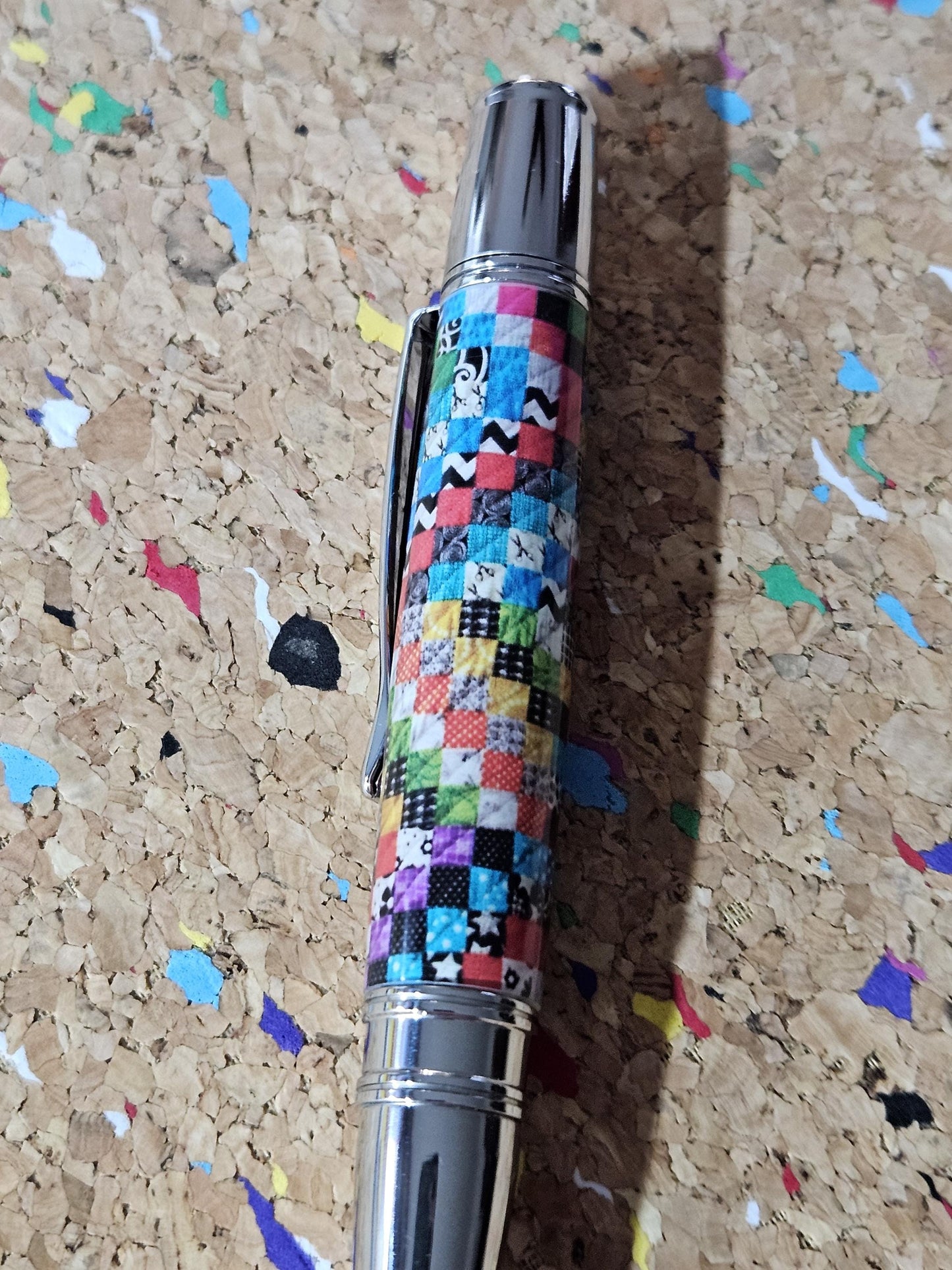 Small Square Patterned Quilted Label Cast Pen with a Polished Stainless Steel Liberty Kit, Made In America