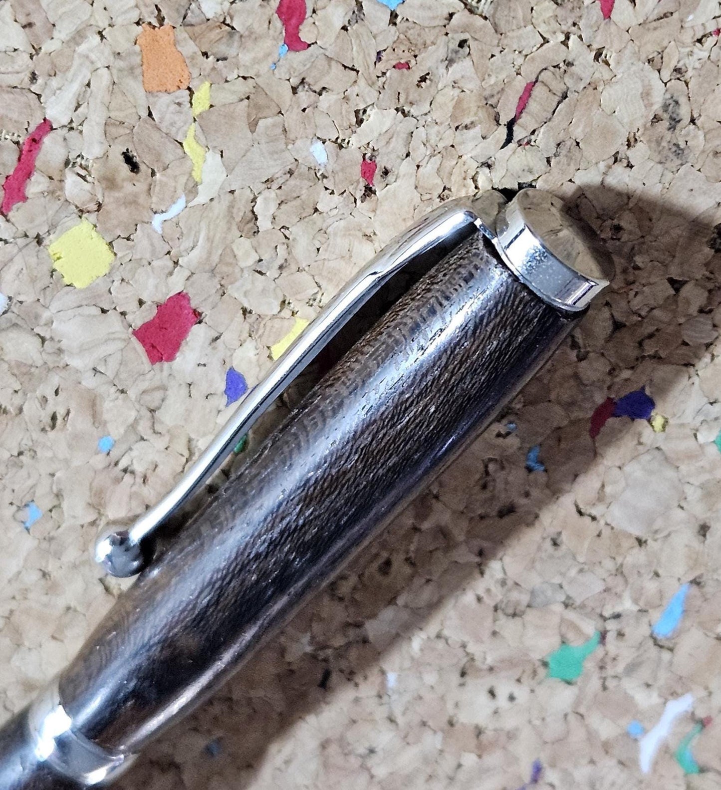 Lightweight Black Walnut Wooden Pen with a Slimline Chrome Pen Kit and a Fancy Ball Clip