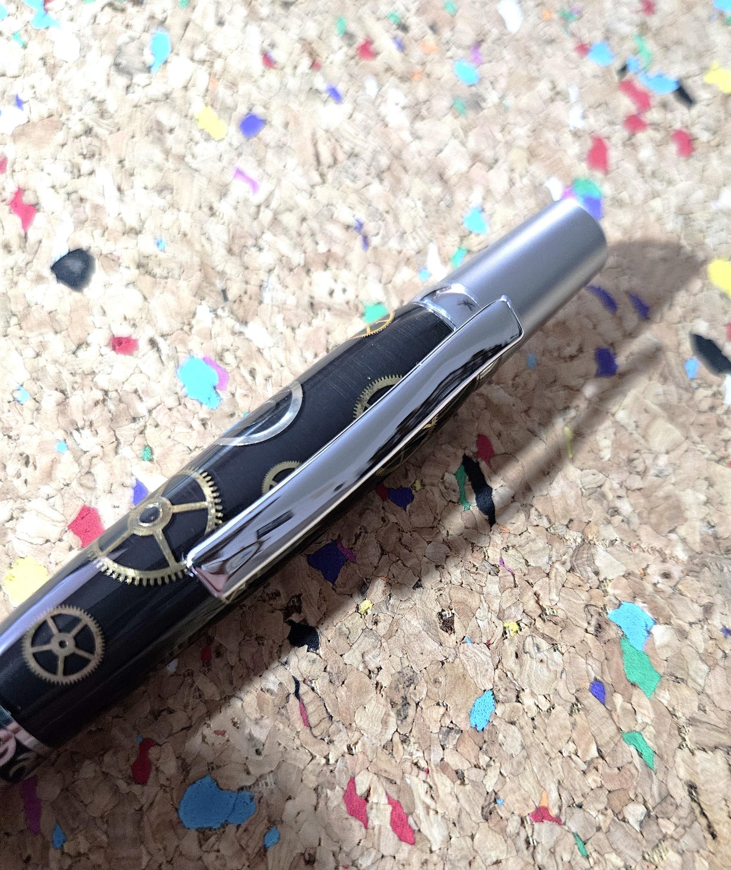 Authentic Clock Gears Pen | Black Background with Chrome & Gunmetal Kit