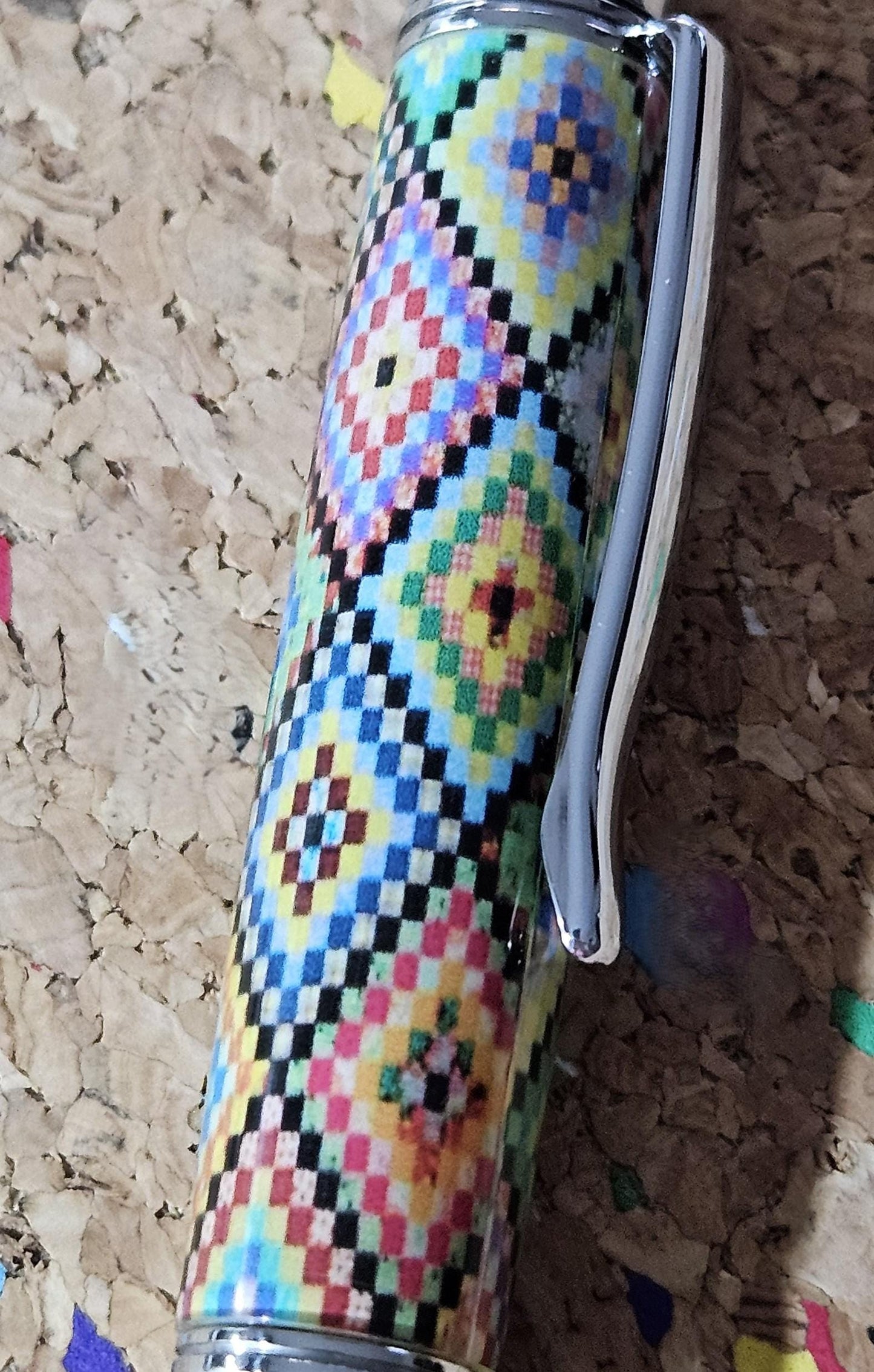 Large Diamond Patterned Quilted Label Cast Pen with a Polished Stainless Steel Liberty Kit, Made In America