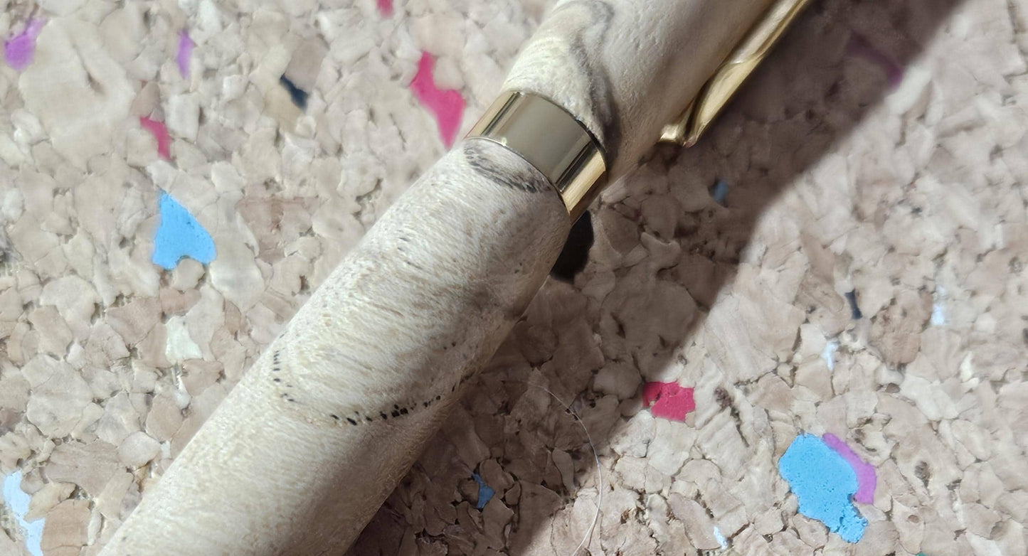 Lightweight Spalted Maple Wooden Pen with a Slimline Gold Pen Kit