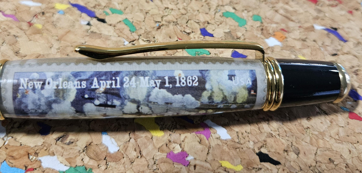 Civil War Forever Stamp Sesquicentennial (150 years) Pen, Battle of New Orleans April 24-May 1, 1862, Black Chrome and Gold Accents