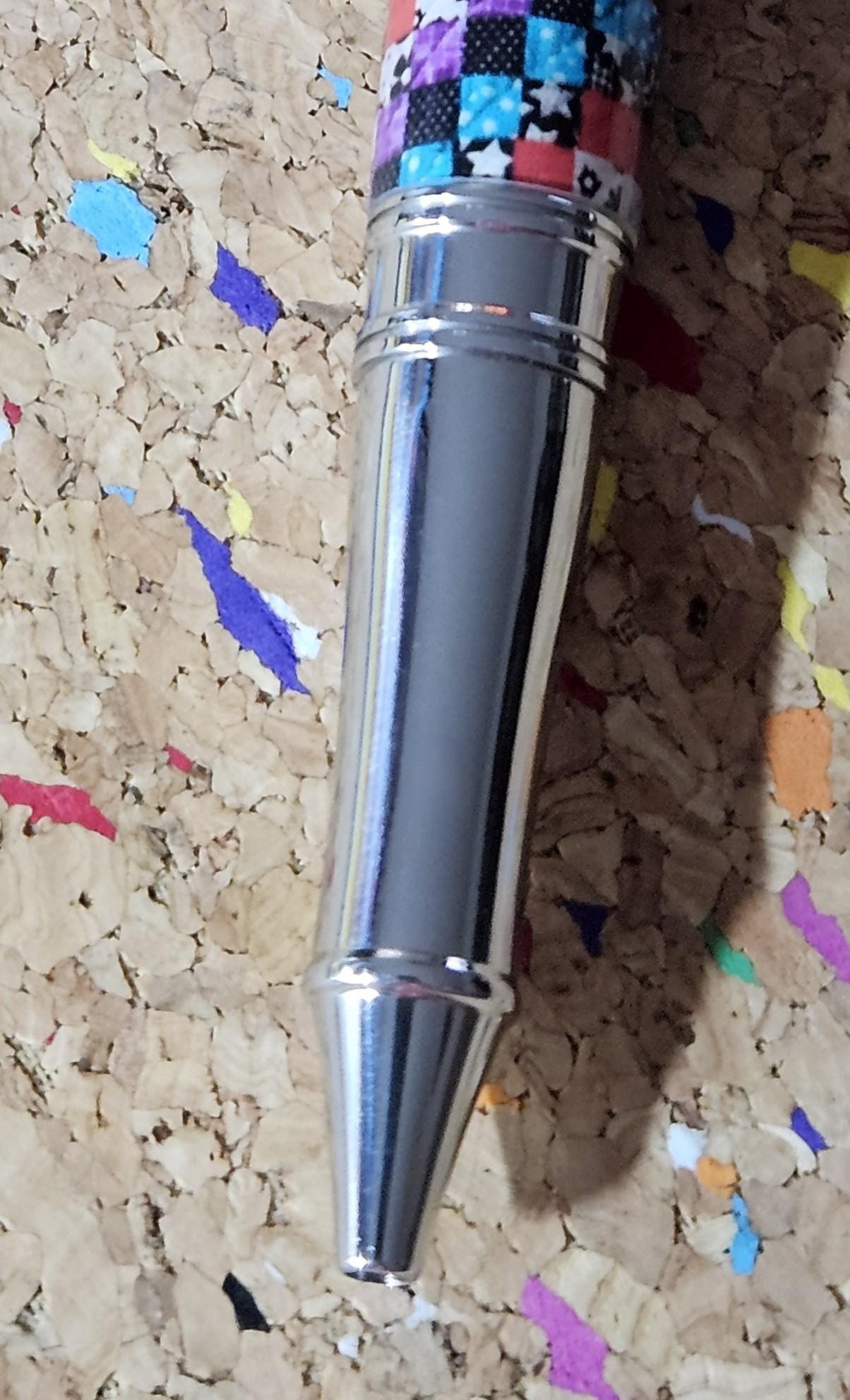 Small Square Patterned Quilted Label Cast Pen with a Polished Stainless Steel Liberty Kit, Made In America