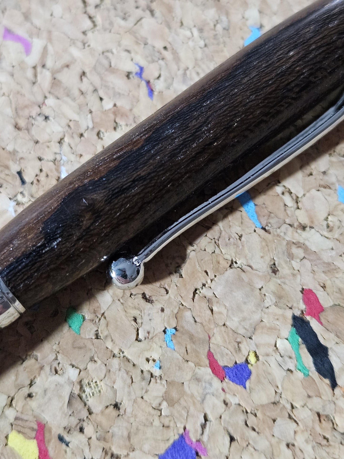 Lightweight Black Walnut Wooden Pen with a Slimline Chrome Pen Kit and a Fancy Ball Clip