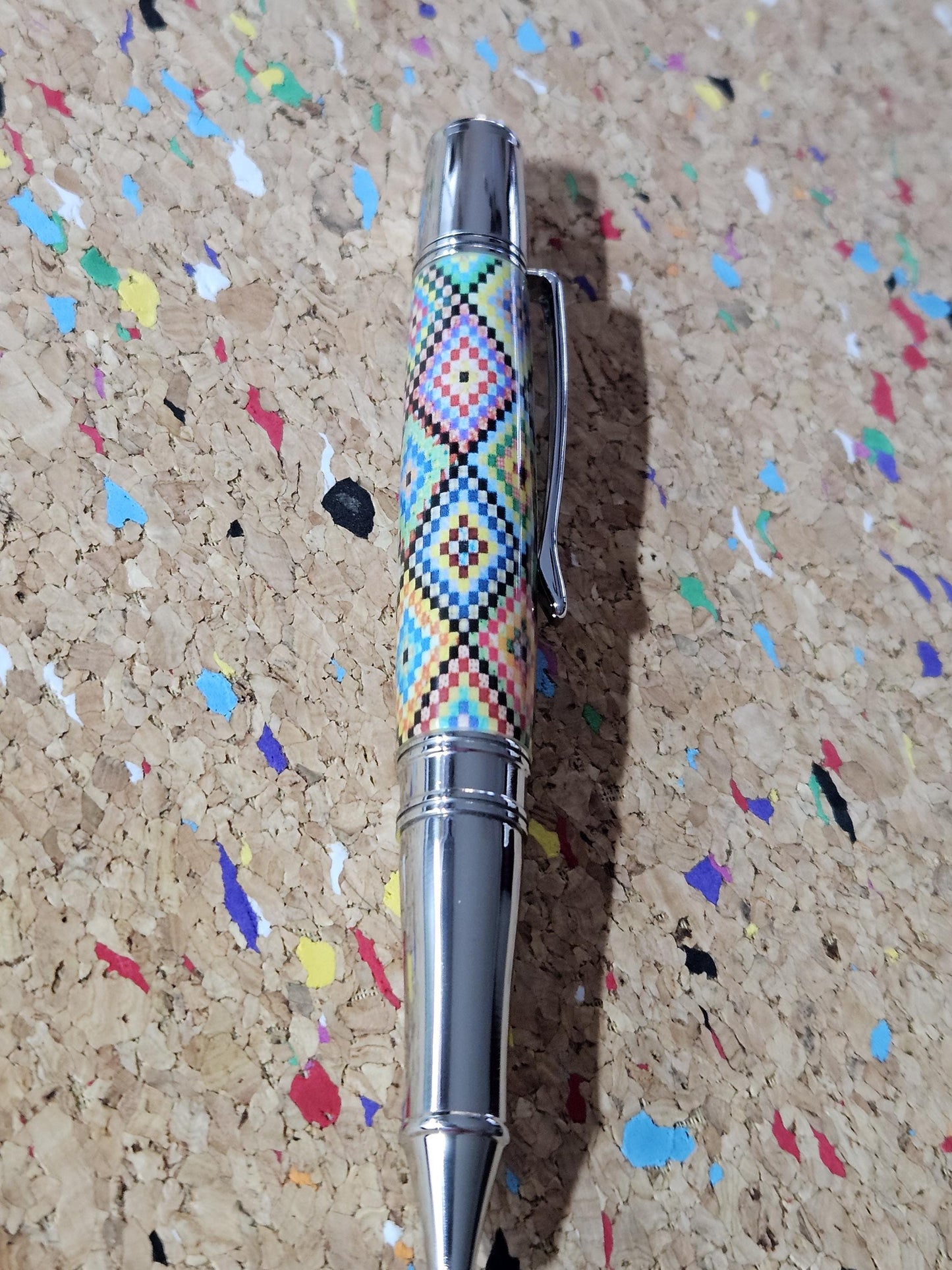 Large Diamond Patterned Quilted Label Cast Pen with a Polished Stainless Steel Liberty Kit, Made In America