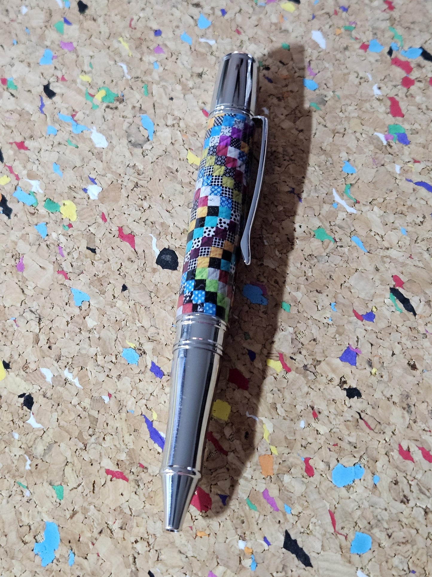 Small Square Patterned Quilted Label Cast Pen with a Polished Stainless Steel Liberty Kit, Made In America