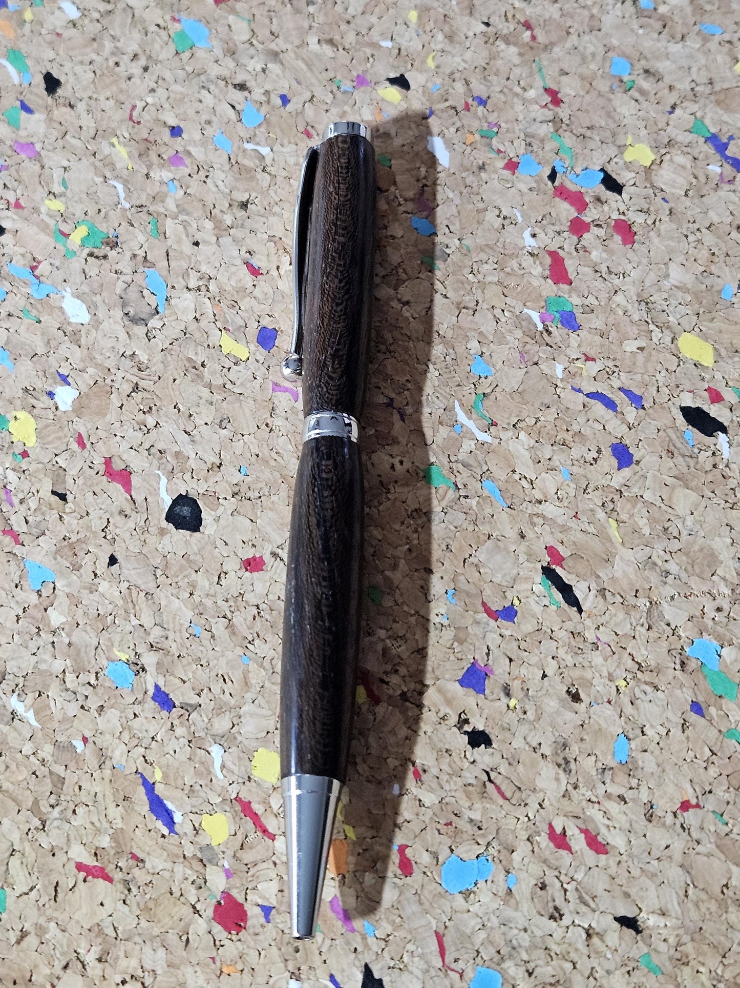 Lightweight Black Walnut Wooden Pen with a Slimline Chrome Pen Kit and a Fancy Ball Clip