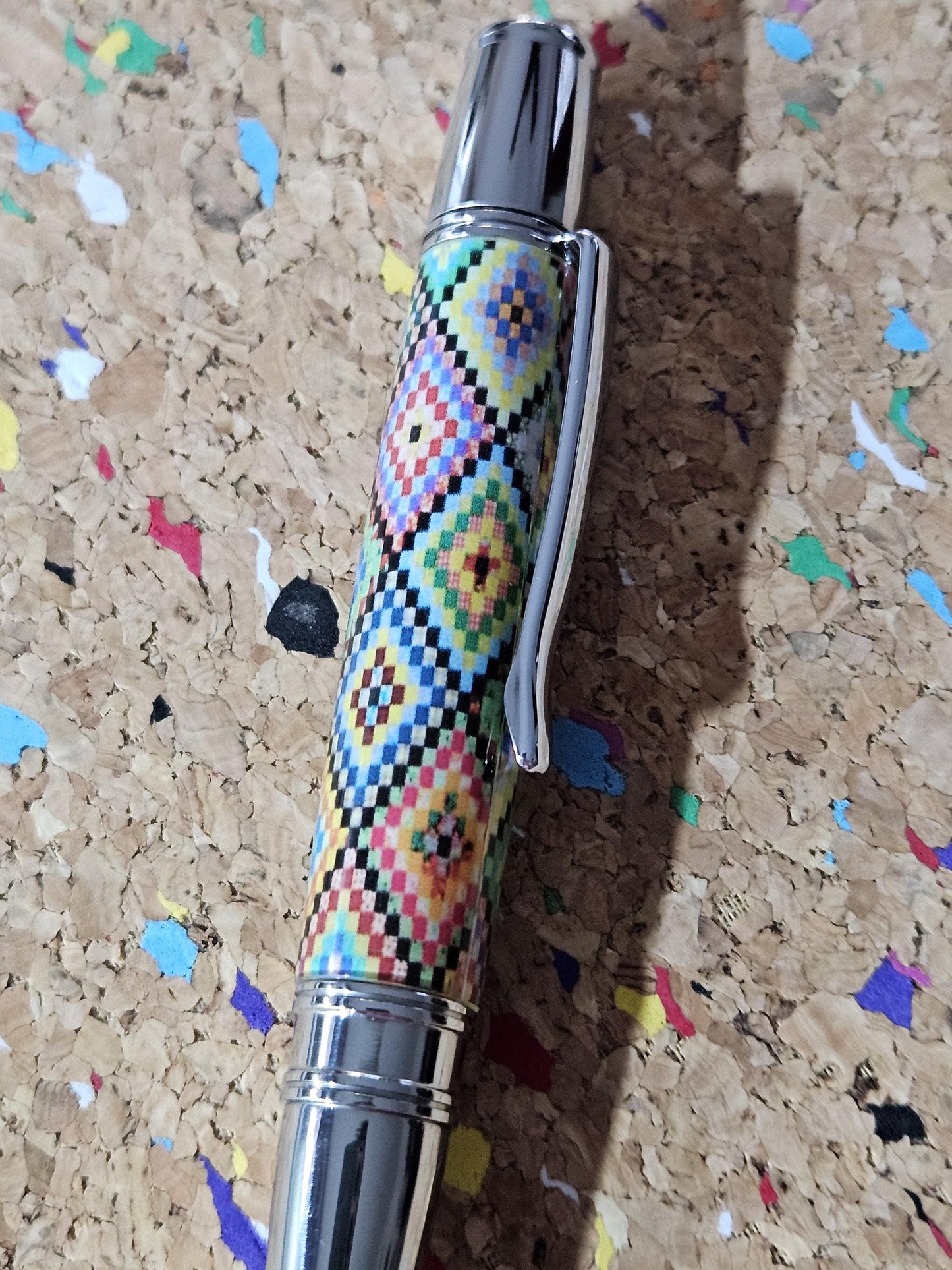 Large Diamond Patterned Quilted Label Cast Pen with a Polished Stainless Steel Liberty Kit, Made In America