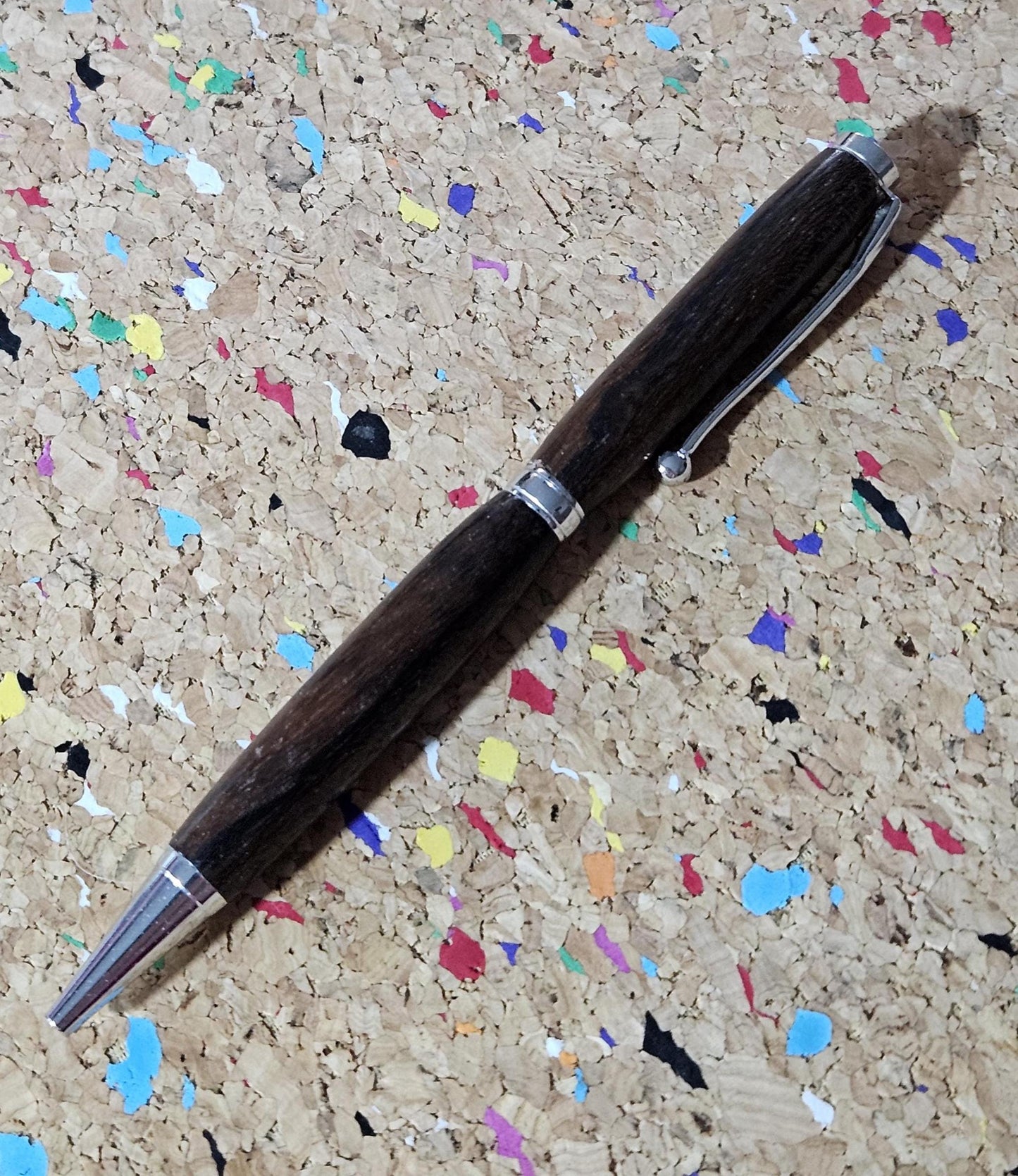 Lightweight Black Walnut Wooden Pen with a Slimline Chrome Pen Kit and a Fancy Ball Clip