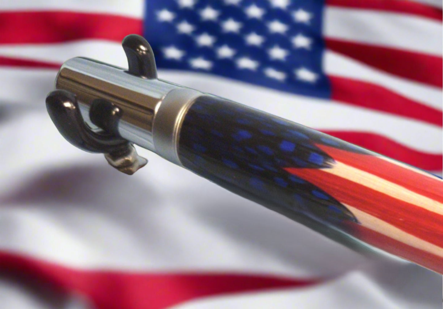 Patriotic Blue Feather Pen - American Flag - Hand-Laid Blue Feathers with a Chrome Finish