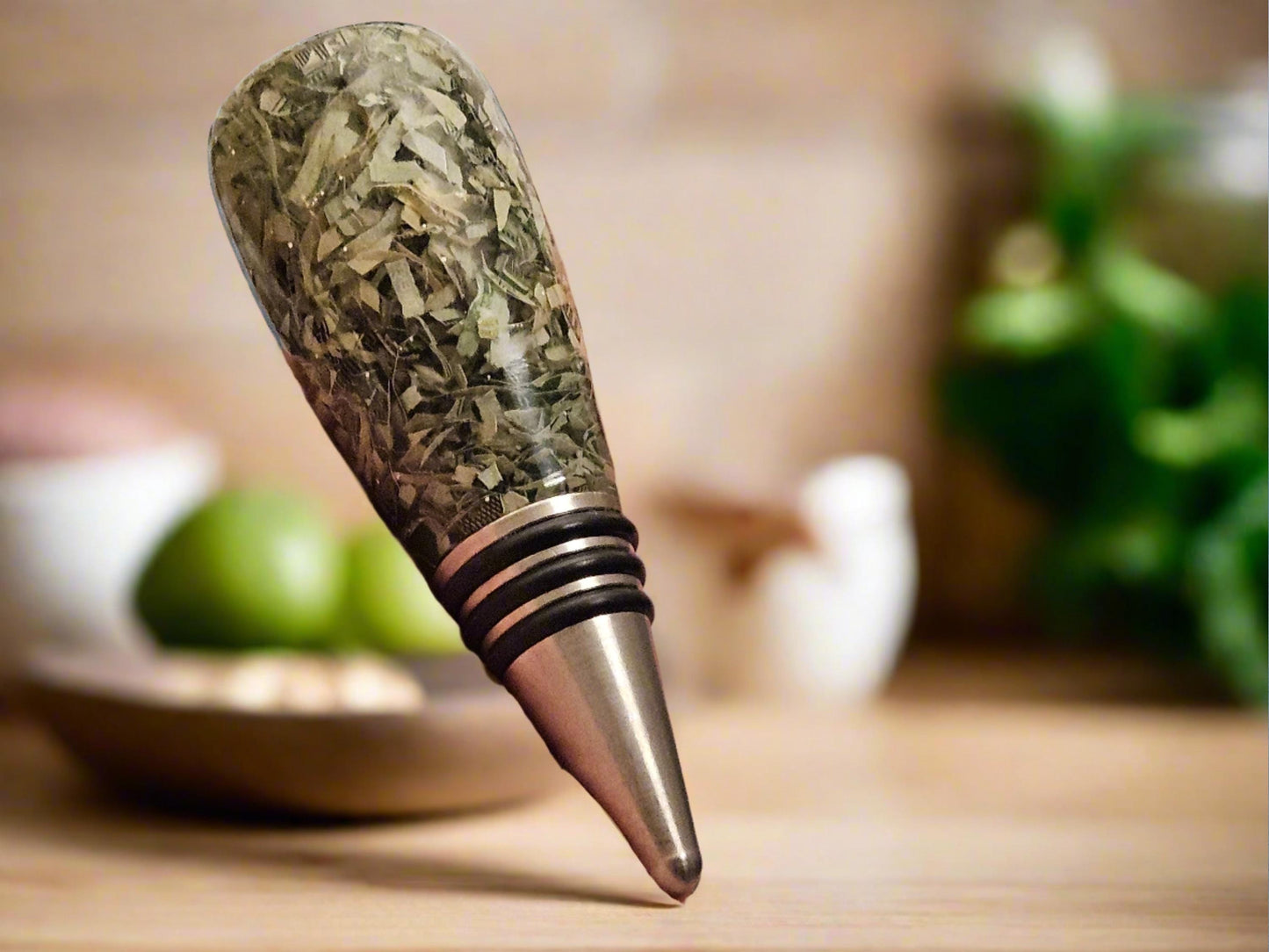 Bottle Stopper with Shredded Money Cast in Clear Resin with a Stainless Steel Bottle Stopper