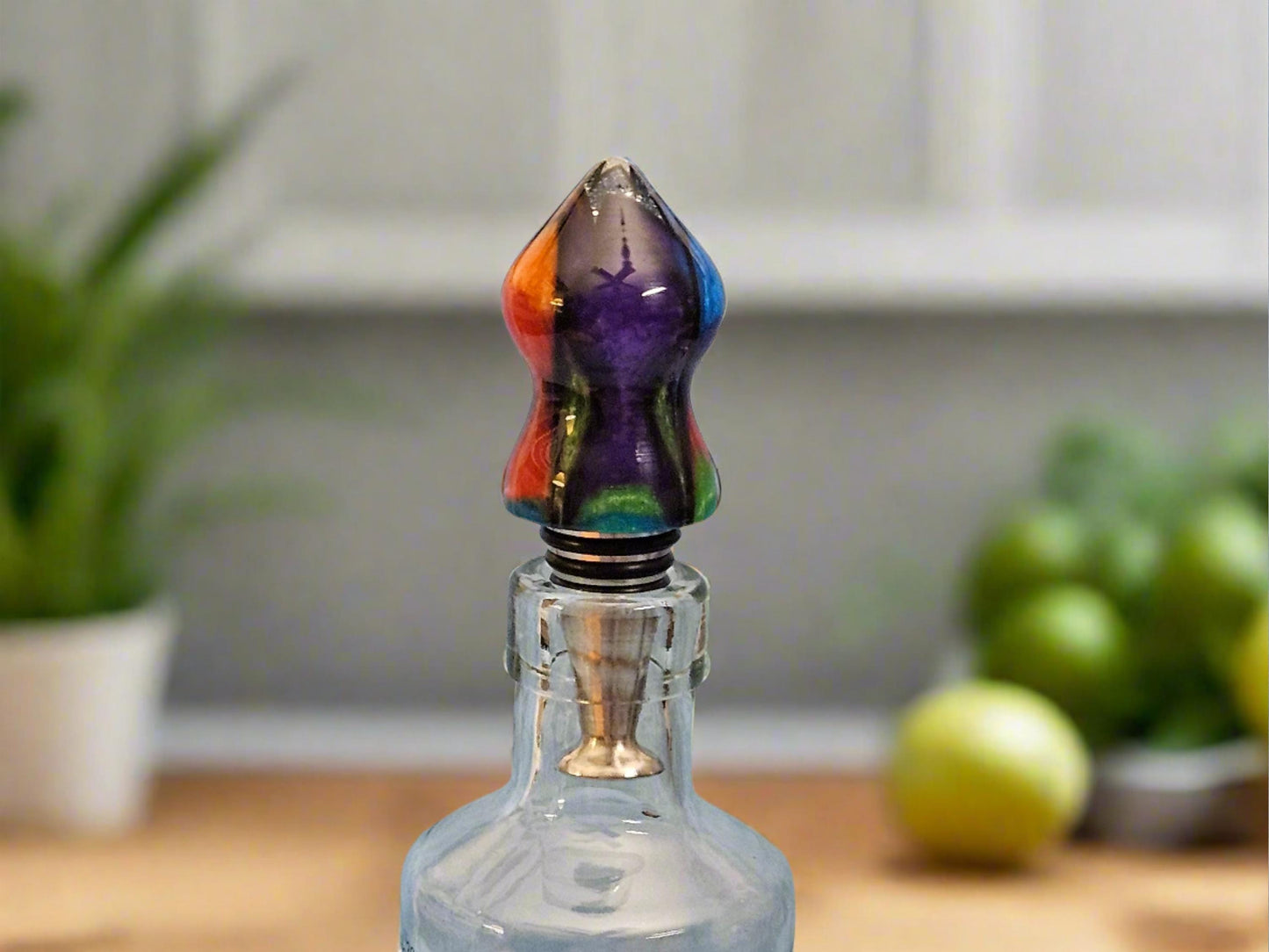 Rainbow Colored Resin Filled 3D Printed Star Shape with a Stand Alone Stainless Steel Bottle Stopper