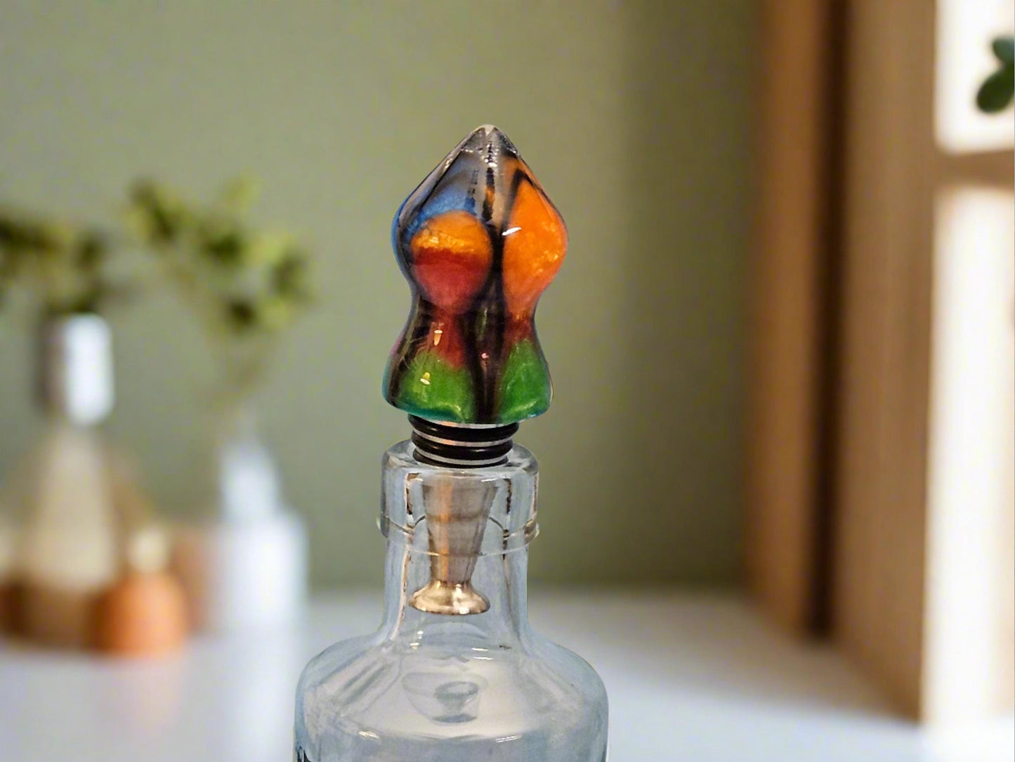 Rainbow Colored Resin Filled 3D Printed Star Shape with a Stand Alone Stainless Steel Bottle Stopper