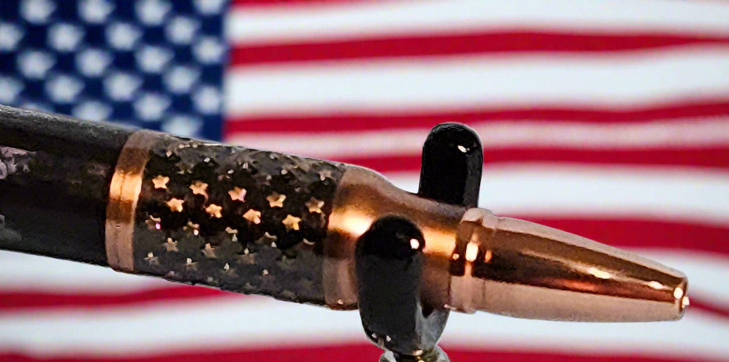 Patriotic Bolt Action Pen: American Flag Design with Copper Statue of Liberty & Bald Eagle, Antique Finish