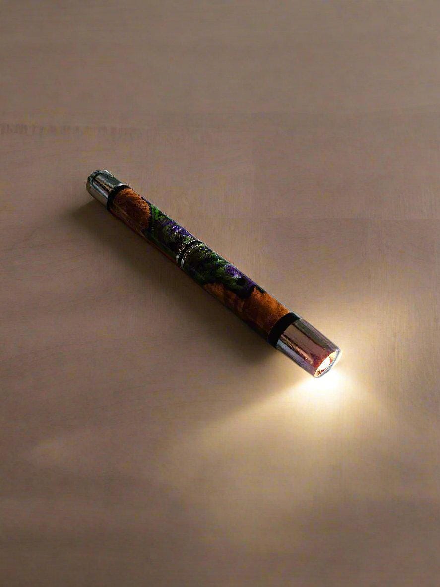 Penlight - LED Hybrid Featuring Maple Burl Wood and a Chrome Kit with Sleek Black Accents