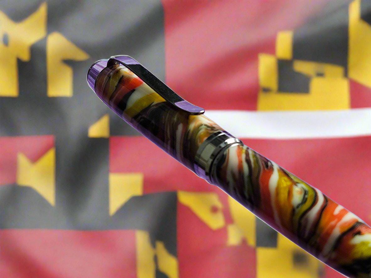A Unique Pen Inspired by the Maryland State Flag with a Black Titanium/Platinum Cigar Pen Kit