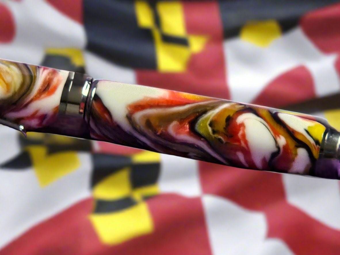 A Unique Pen Inspired by the Maryland State Flag with a Black Titanium/Platinum Cigar Pen Kit