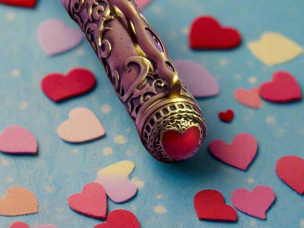 Giving You "All My Love" Pen with Red and Pink Hearts Adorned with a Gold Pen Kit